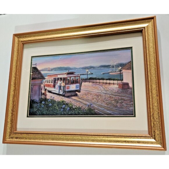 San Francisco Cable Car Framed Art Print By Bay Artist MARGE FAUCHER 14.5x18.5" - Picture 1 of 12